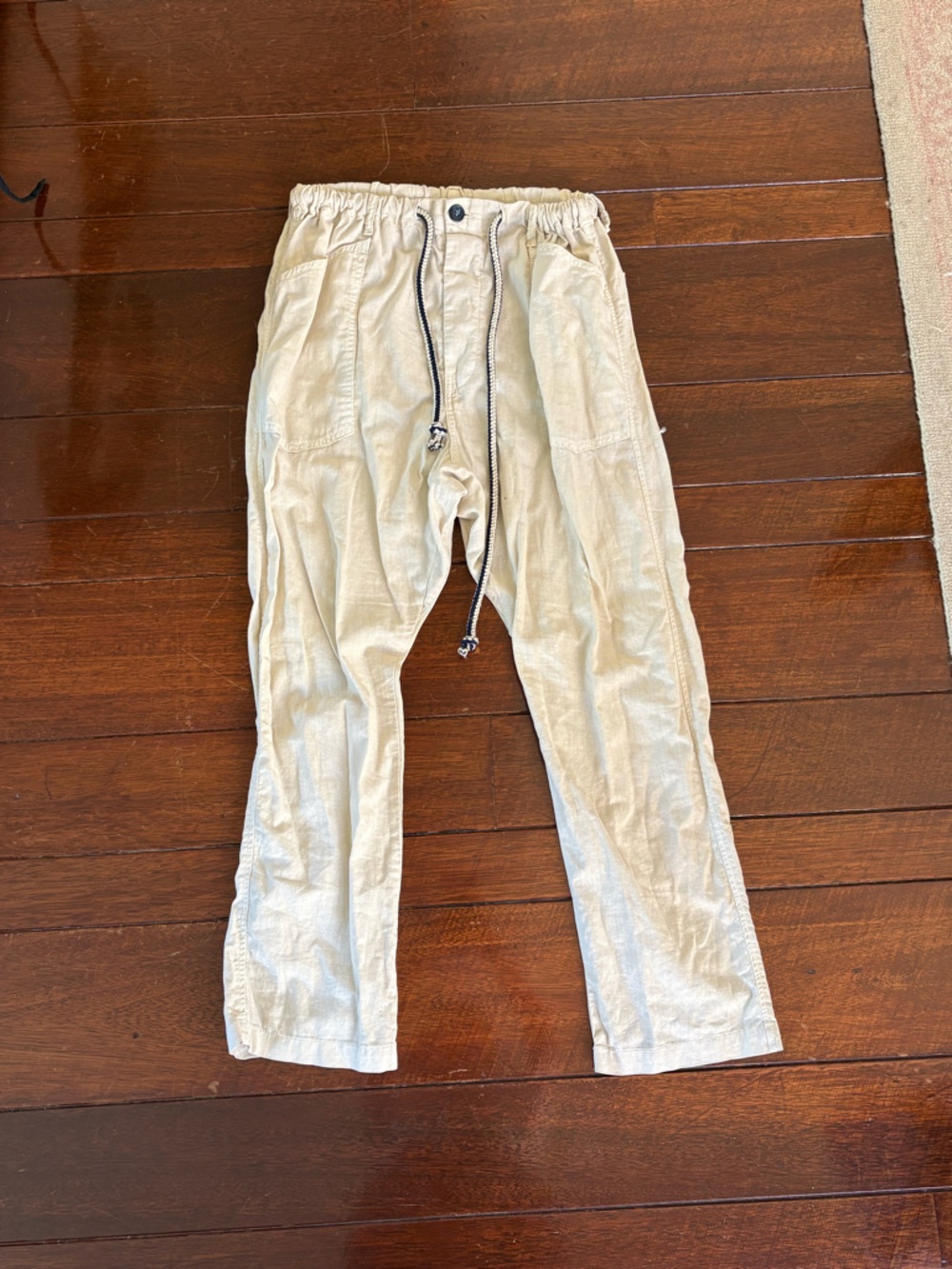 Dr. Collectors Lightweight Linen Cream Jogger Pants with Drawstring